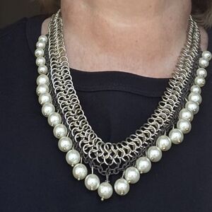 Vintage Chicos Silvertone faux Pearls Necklace